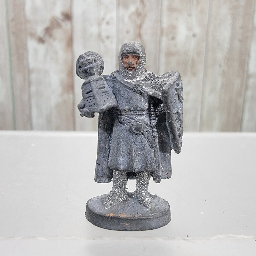 Vintage 1980 Pewter Knight Figurine, Fantasy Paladin Miniature, ©S Mark, 1 1/8"T